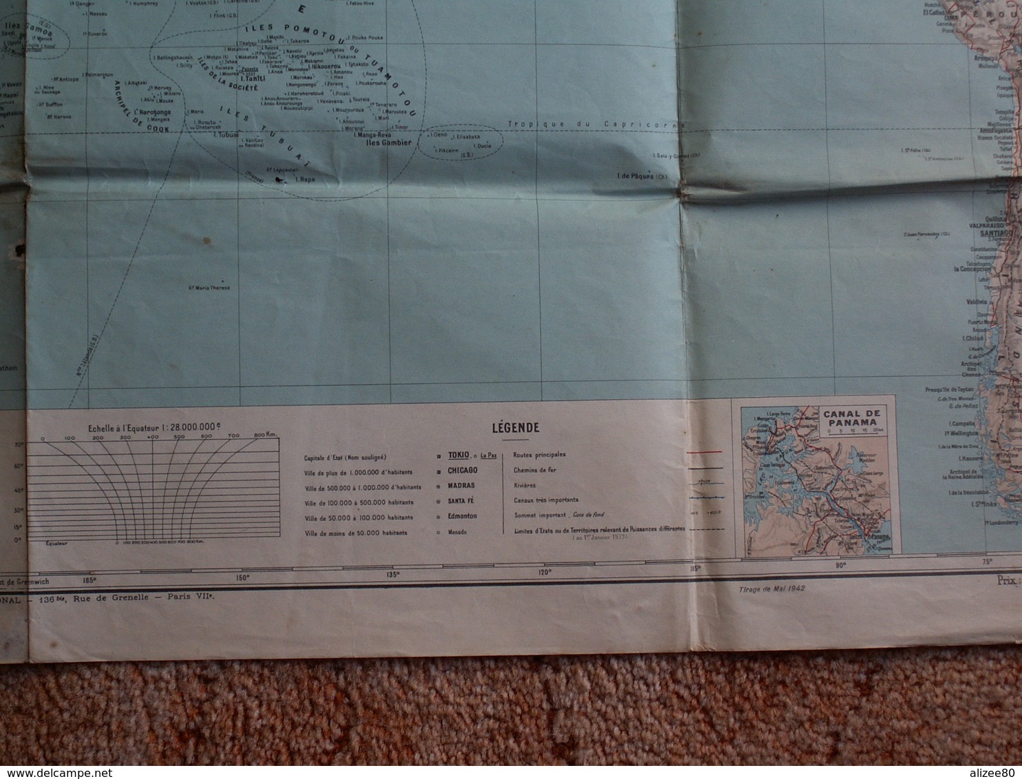 GRAND  PLANISPHERE 104 X 74 --océan Pacifique  Institut Géographique National - Cartes Géographiques