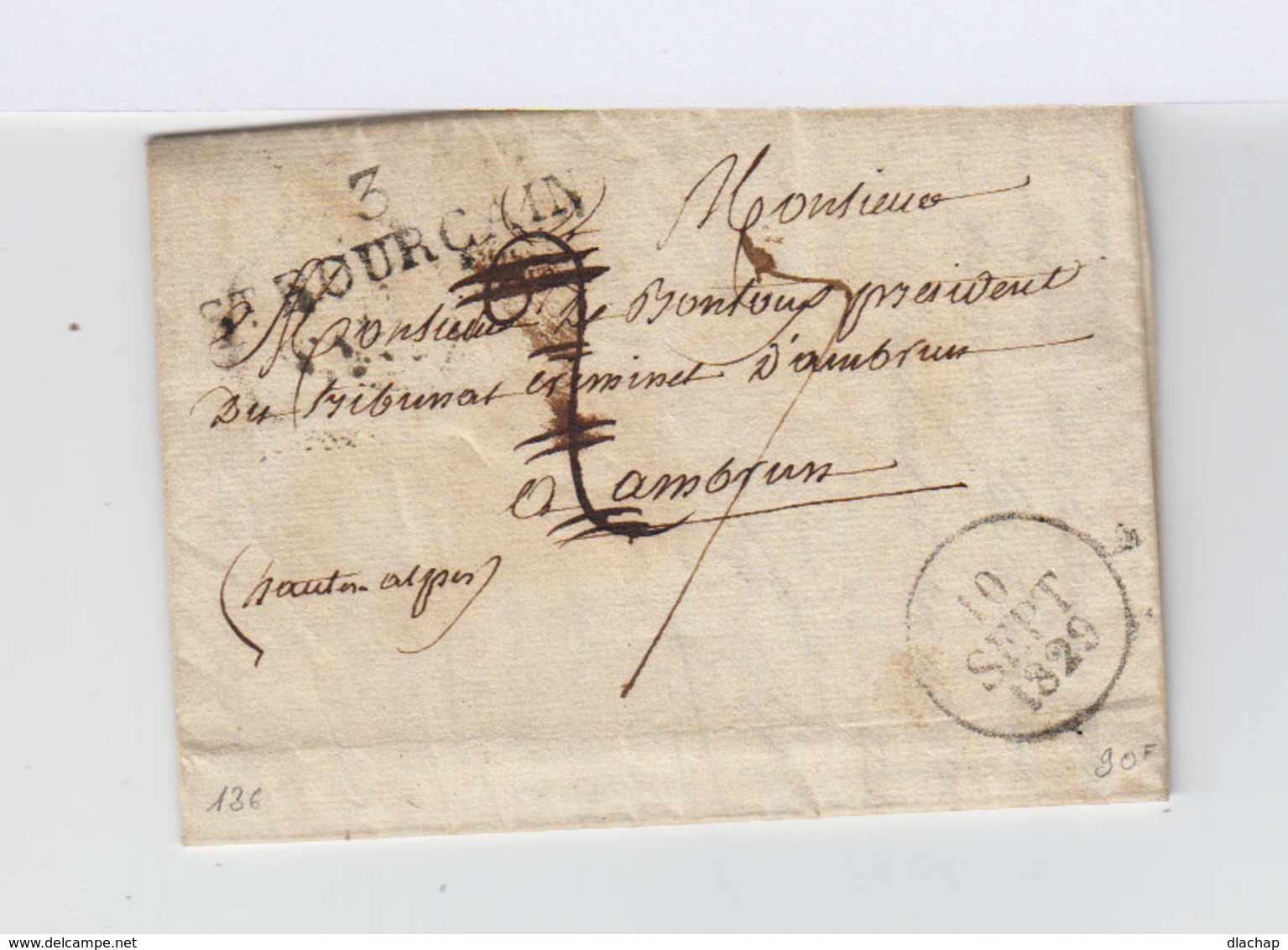 Sur Pli Avec Correspondance Pour Ambrun Cachet Linéaire 3 St Pourçain. CAD 10 Spt 1829. Cachet De Cire. (958) - 1801-1848: Précurseurs XIX