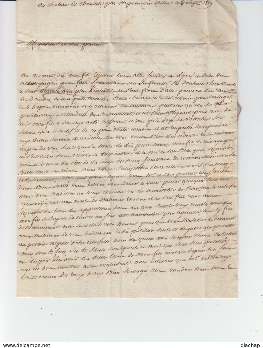 Sur Pli Avec Correspondance Pour Ambrun Cachet Linéaire 3 St Pourçain. CAD 10 Spt 1829. Cachet De Cire. (958) - 1801-1848: Précurseurs XIX