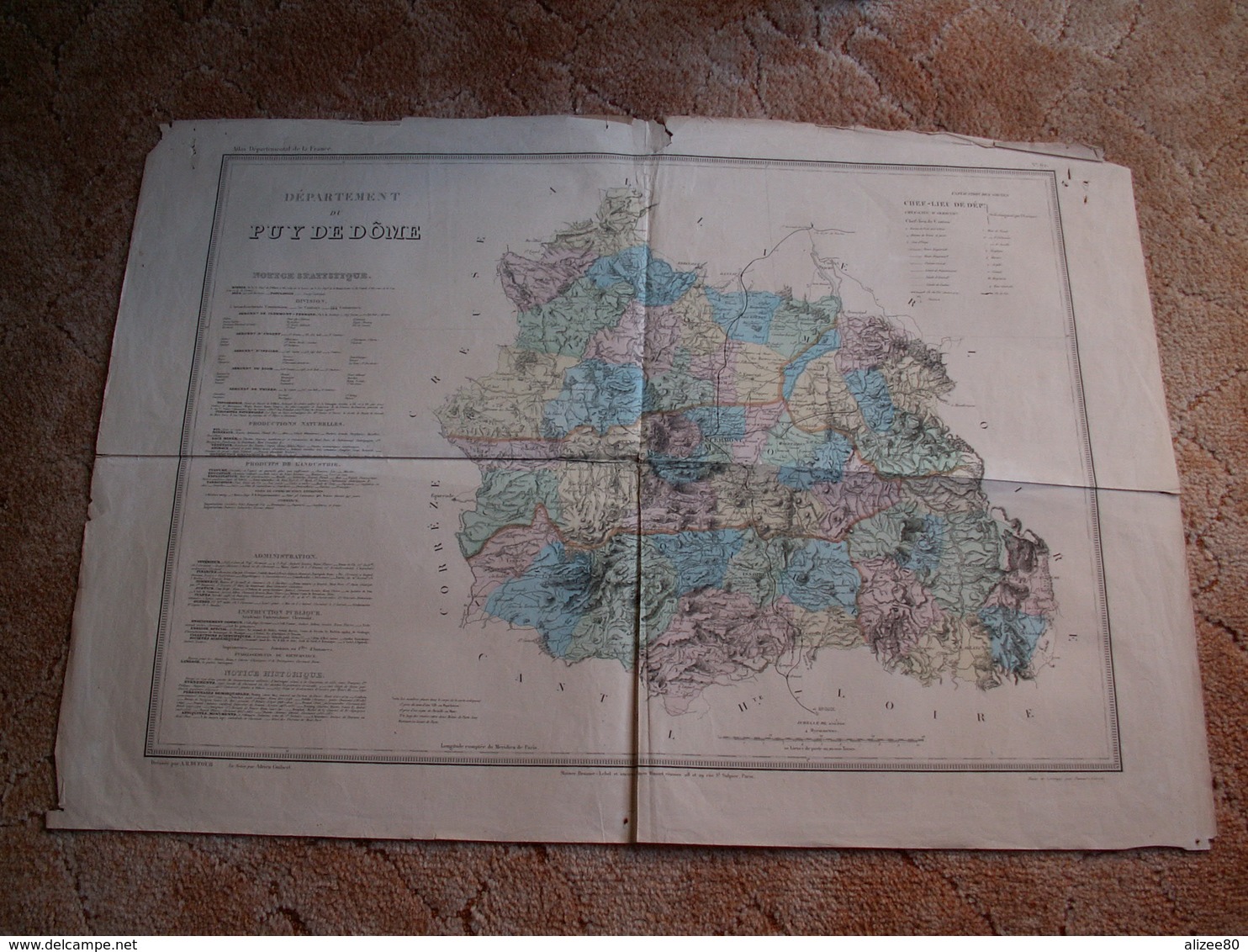 GRANDE  CARTE  62 X 88  --  Puy De Dome - Cartes Géographiques