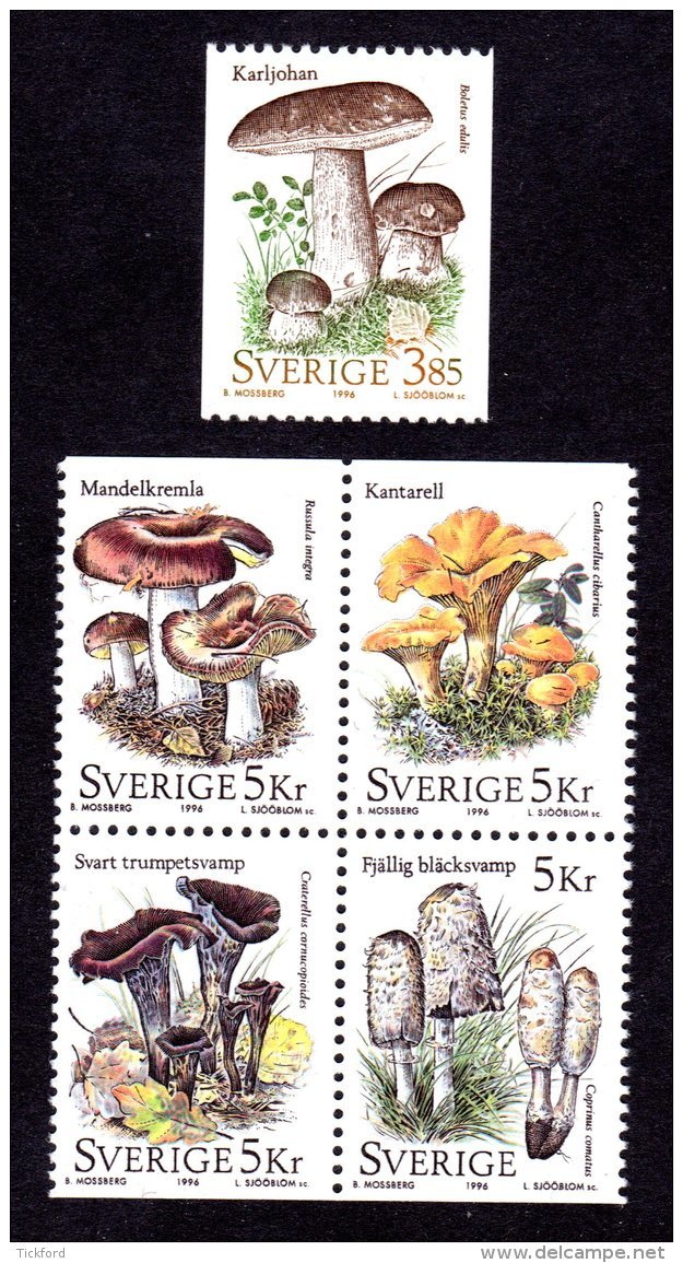 SUEDE 1996 - YT 1941/1945 - Facit 1972/1976 - NEUFS ** LUXE/ MNH - Série Complète 5 Valeurs - Flore, Champignons - Neufs