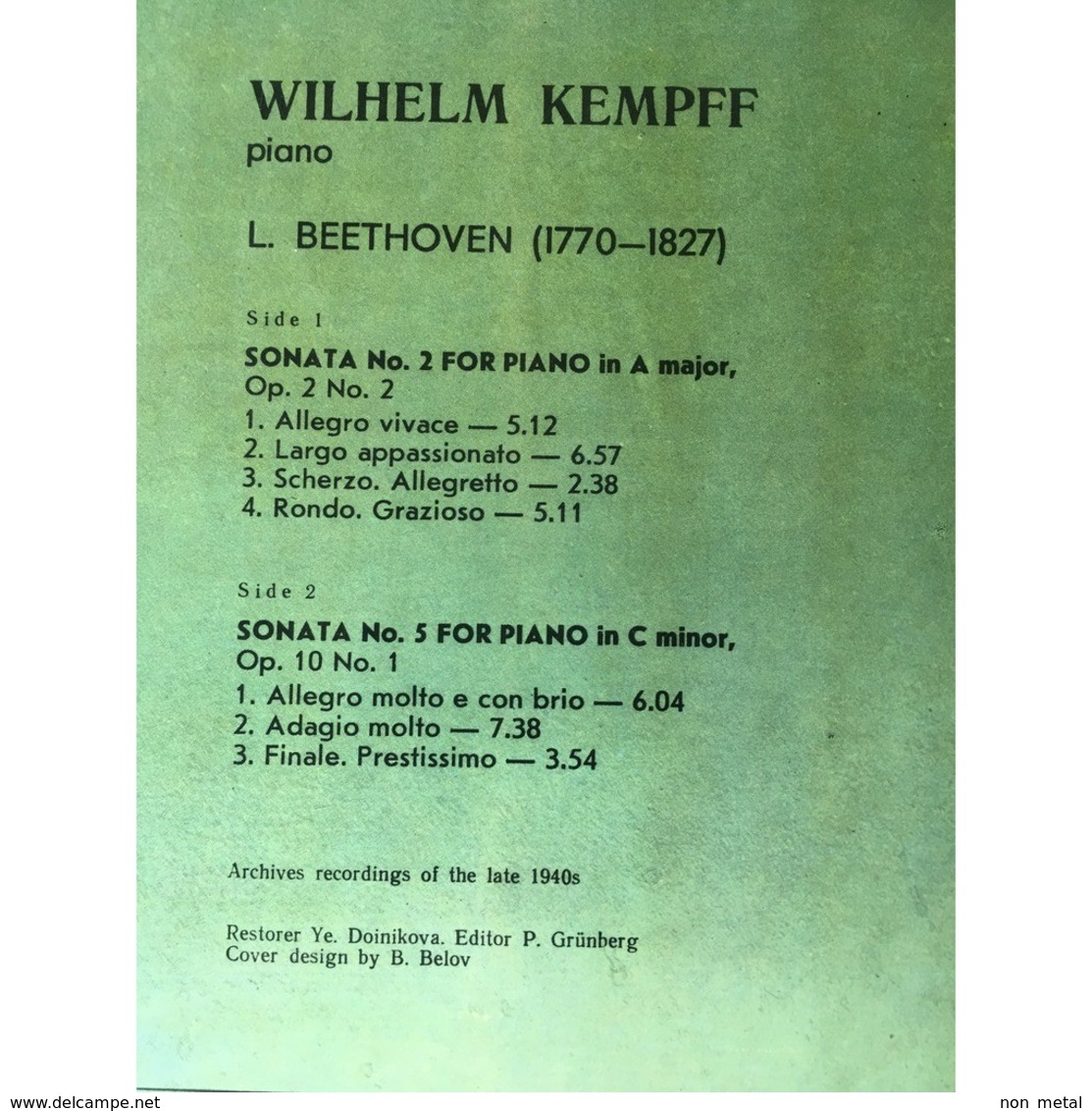 Wilhelm Kempff, Piano: Beethoven Sonata No 2 In A Major, Op.2; Sonata No 5 In C Minor, Op.10 No 1 - Classique