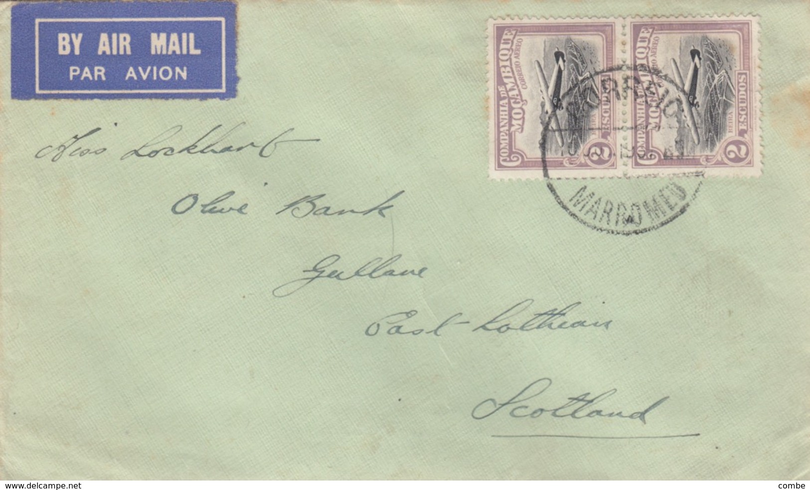 COVER. MOZAMBIQUE. 18 AOUT 1937. MARROMEU TO SCOTLAND - Mozambique