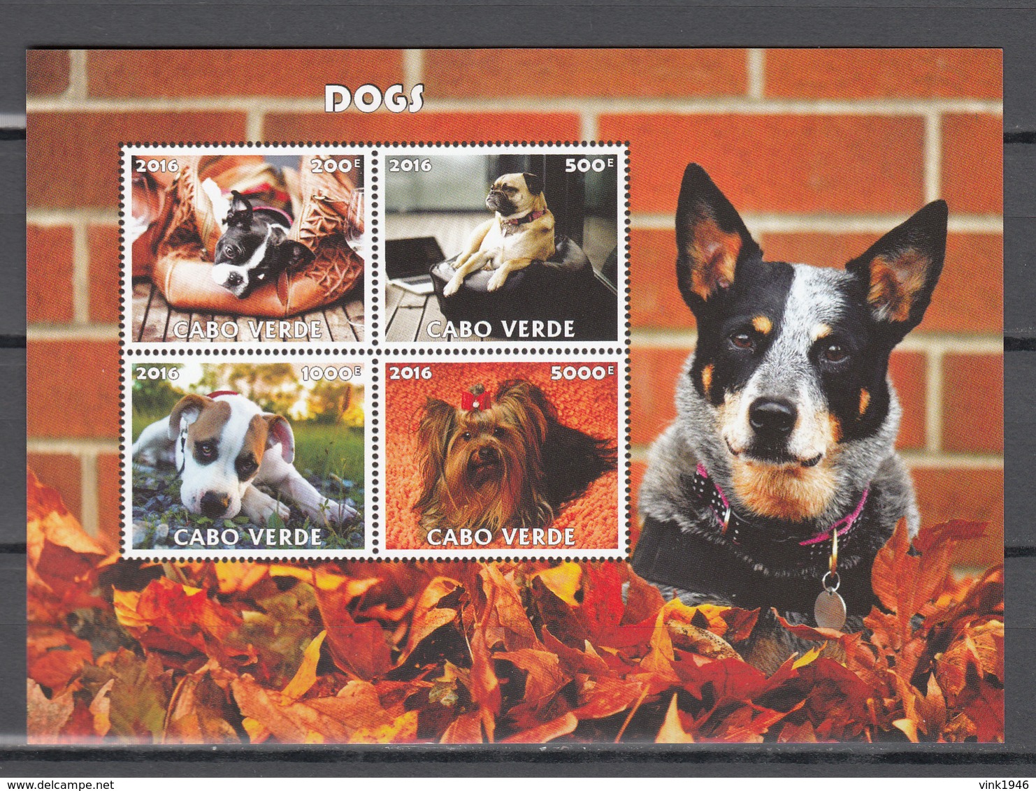 Cabo Verde 2016,4V In Block,dogs,honden,hunde,chiens,perros,cani,,MNH/Postfris(L3417) - Chiens