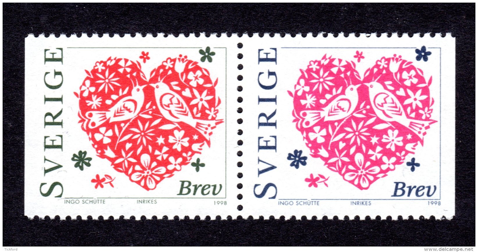 SUEDE 1998 - YT 2019/2020 - Facit 2051/2052 - NEUFS ** LUXE/ MNH - Paire Horizontale - La Saint-Valentin - Neufs