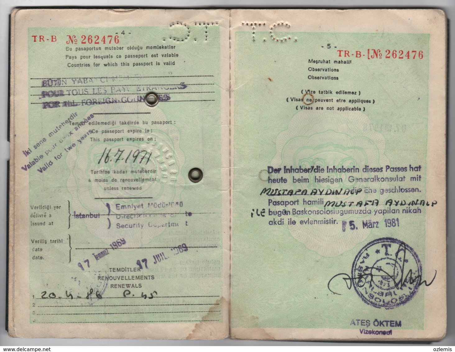 1969 PASSPORT ,PASSEPORT USED 60 PAGES - Autres & Non Classés