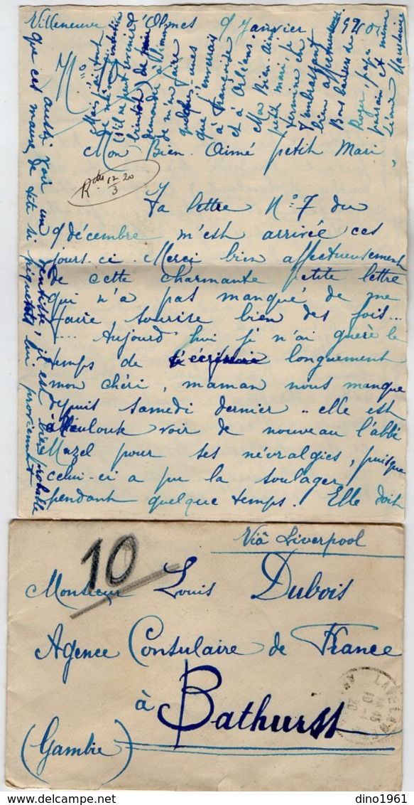 VP13.616 - 1920 - Lettre De Mme L. DUBOIS à VILLENEUVE D'OLMES Pour Mr DUBOIS à BATHURST ( Gambie ) - Récit - Manuscrits