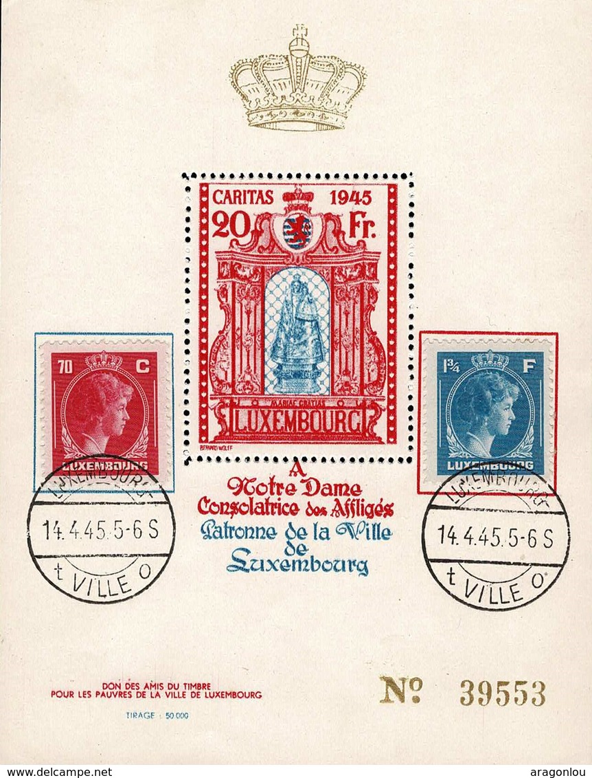 1945 Block Caritas, Notre Dame De Luxembourg 20Fr, Et Michel: 357,360  2Scans - Blocs & Feuillets