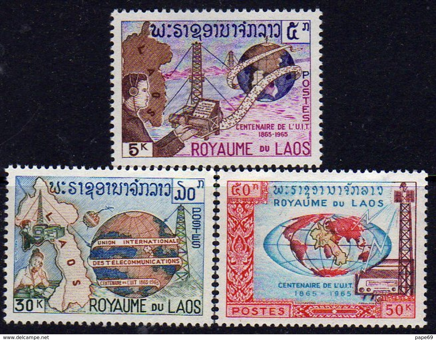 Laos   N° 114 / 16  XX Centenaire De L'U.I.T.,  Les 3 Valeurs Sans Charnière, TB. - Laos