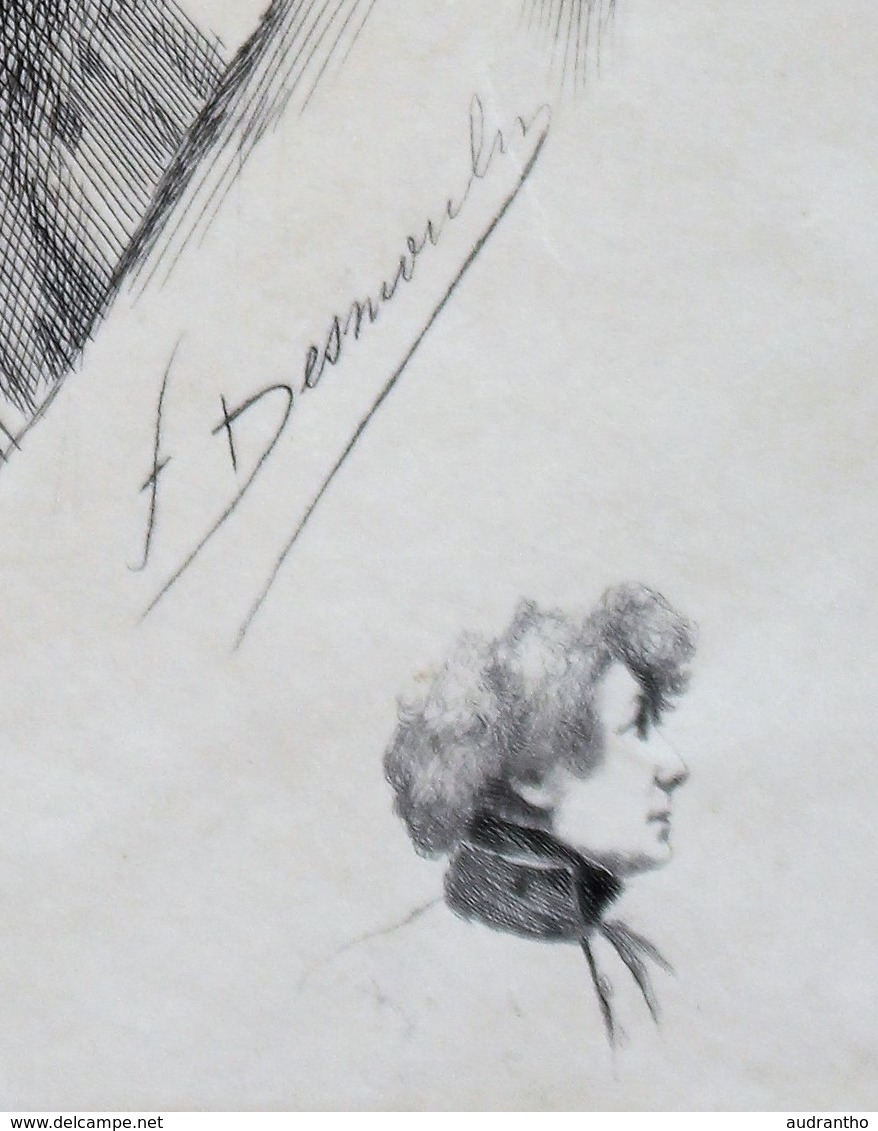 Gravure Signée Fernand Desmoulin Personnage à Identifier Sarah Bernhardt - Estampes & Gravures