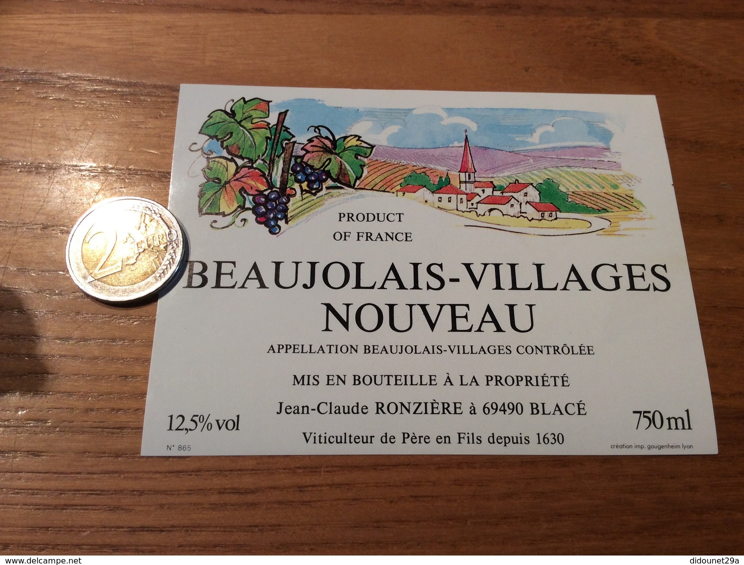 Etiquette Vin «BEAUJOLAIS VILLAGES NOUVEAU -Jean-Claude RONZIÈRE - BLACÉ (69)» - Beaujolais