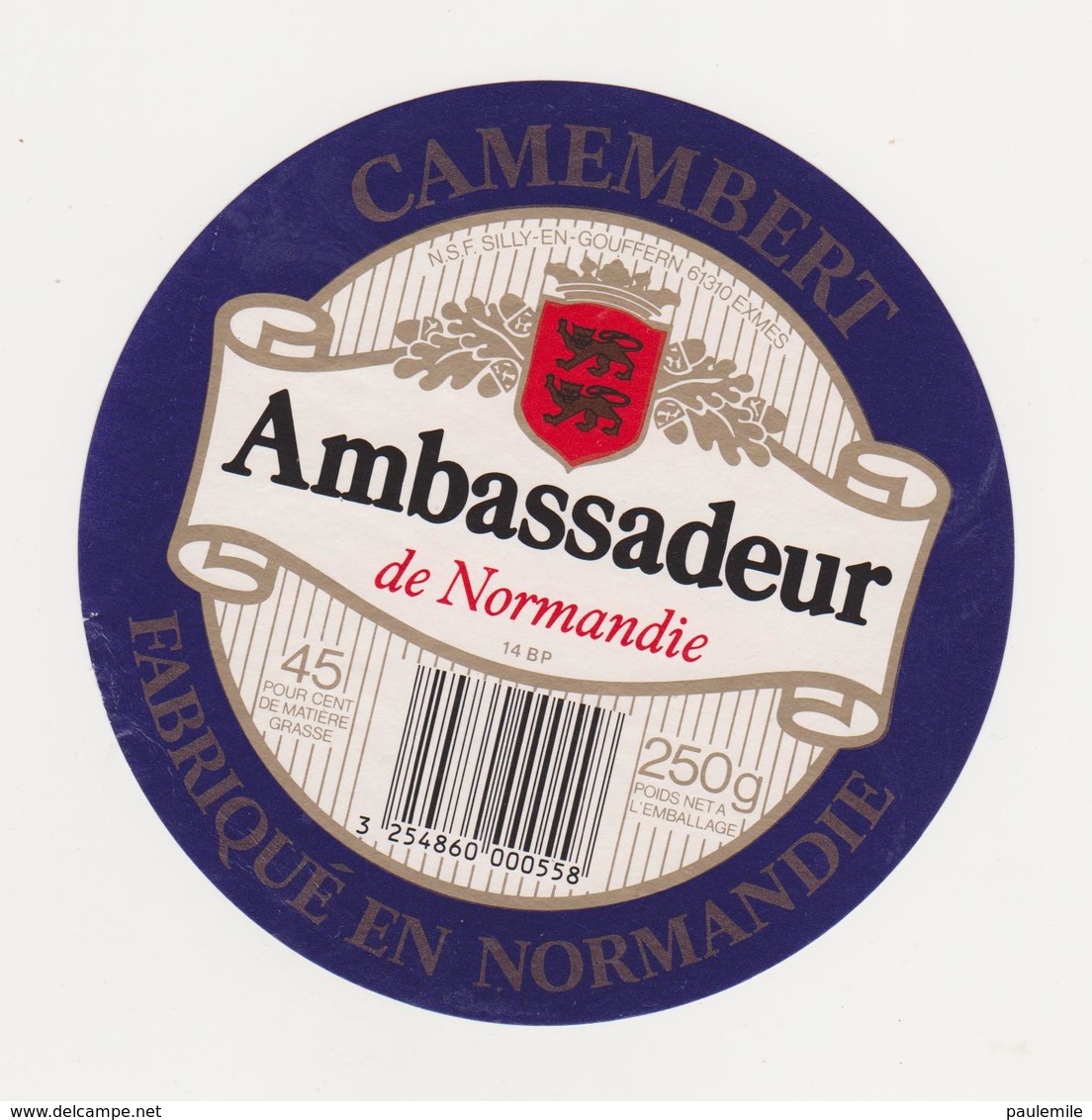 ETIQUETTE DE CAMEMBERT AMBASSADEUR 14 BP VIRE - Fromage