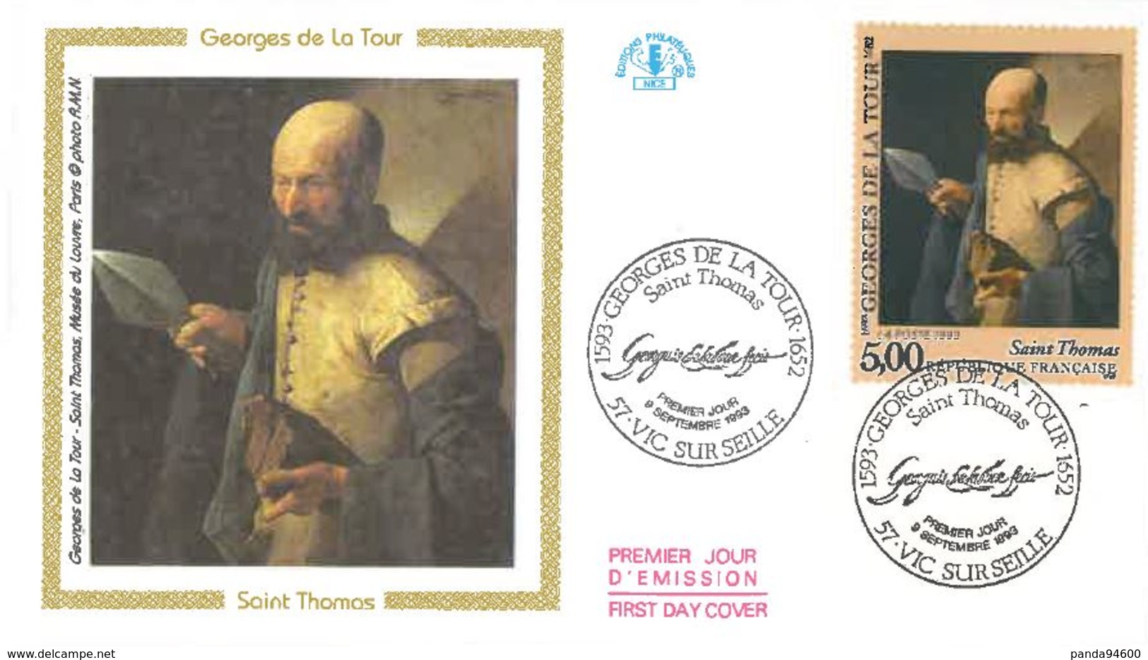 FDC Tableau Georges De La Tour : Saint Thomas (57 Vic Sur Seille 09/09/1993) - 1990-1999