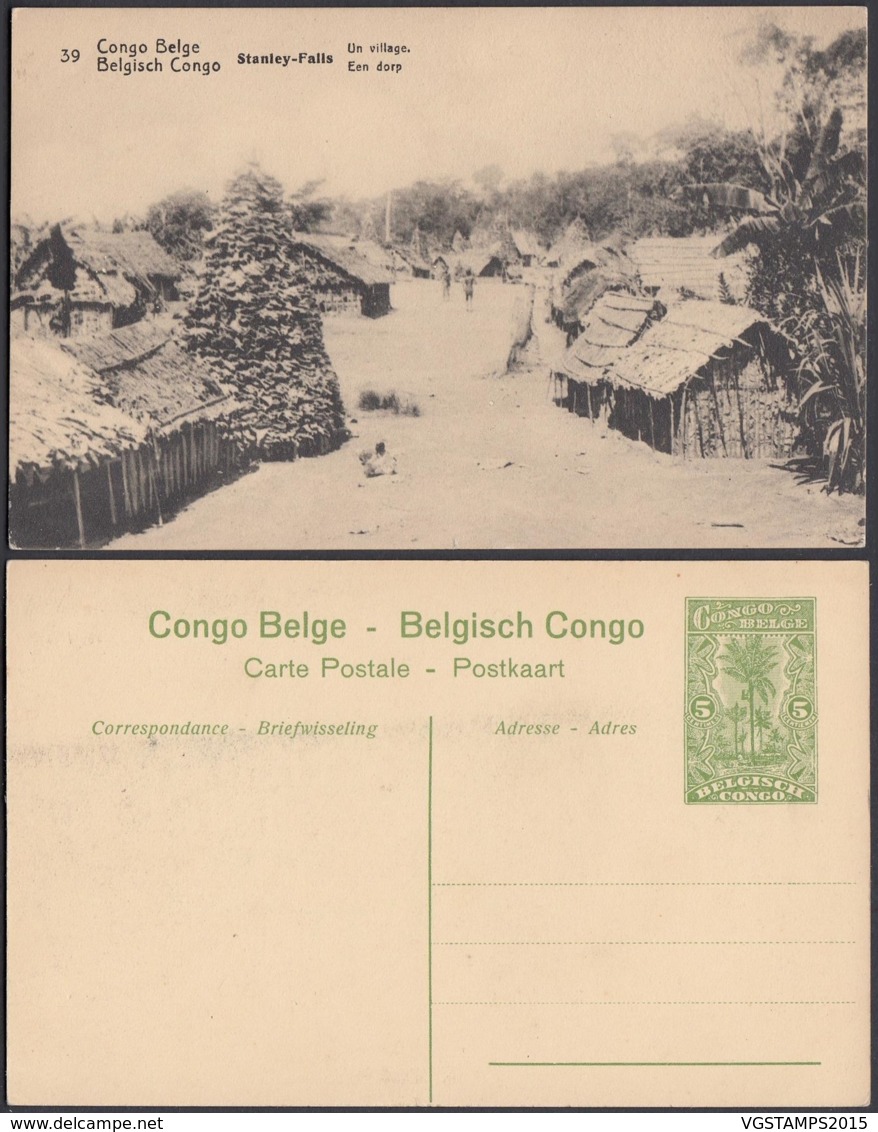 Congo Belge - EP Vue 5C Vert - Nº39 Stanley-Falls " Un Village " (DD) DC1075 - Belgian Congo