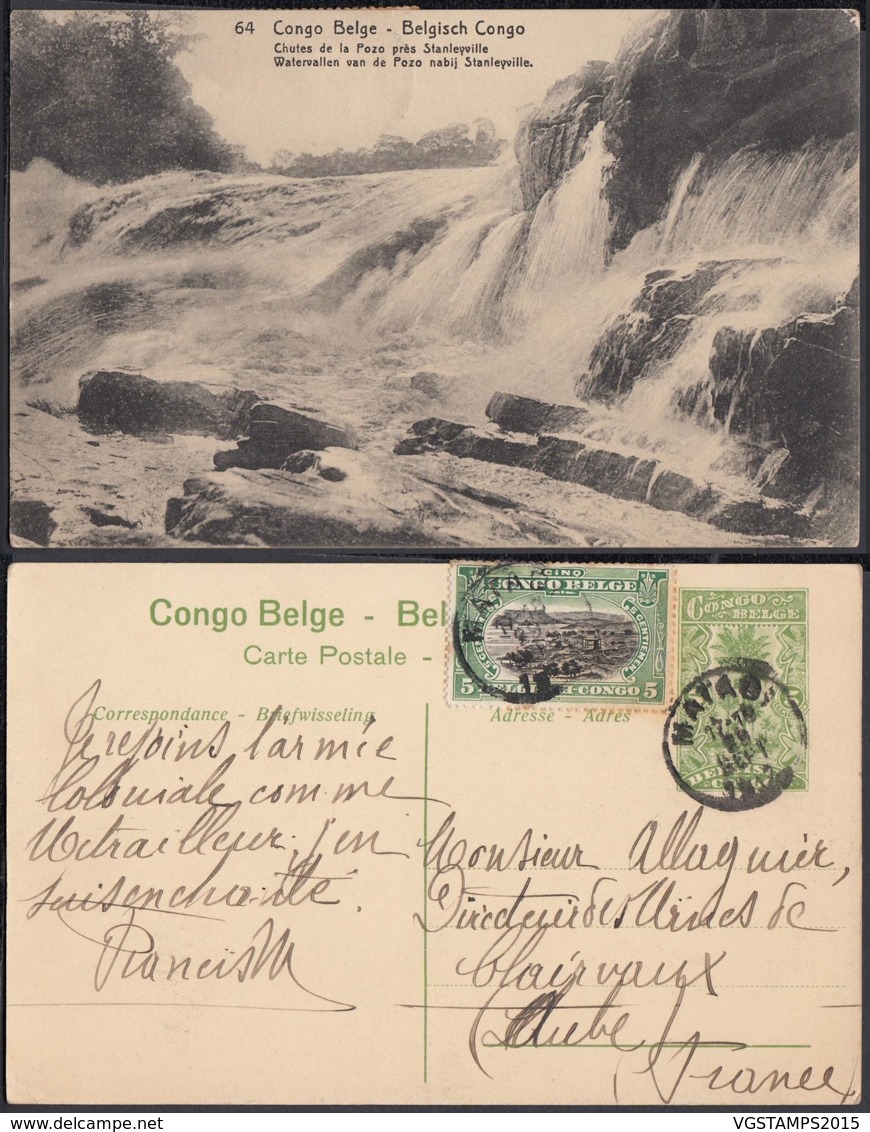 Congo Belge - EP Vue 5C Vert + Timbre 5C Vert Voyagé - Nº64 " Chute De La Pozo Près Stanleyville " (DD) DC1082 - Congo Belge