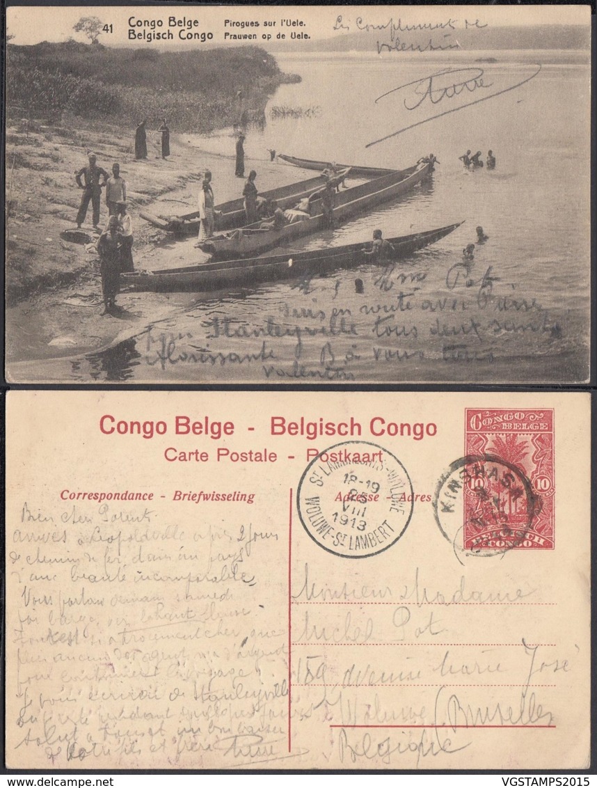 Congo Belge - EP Vue 10C Rouge Voyagé - Nº41  "Pirogues Dur L'Uele" (DD) DC1090 - Congo Belge