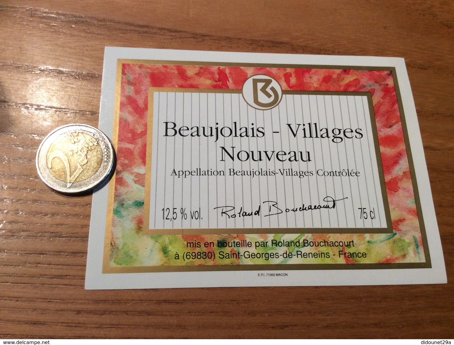 Etiquette Vin «BEAUJOLAIS VILLAGES NOUVEAU - Roland Bouchacourt - Saint-Georges-de-Reneins (69)» - Beaujolais