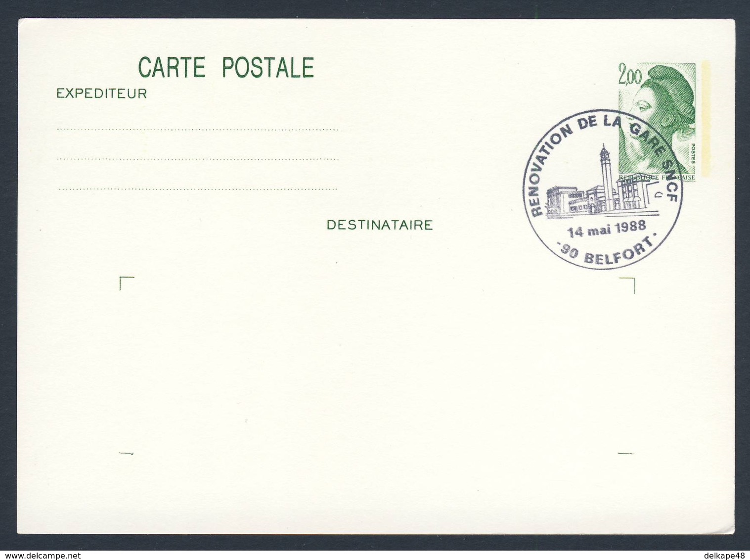 France Rep. Française 1988 Card / Karte / Carte Postale - Renovation De La Gare, Belfort / Railway Station / Bahnhof - Treinen