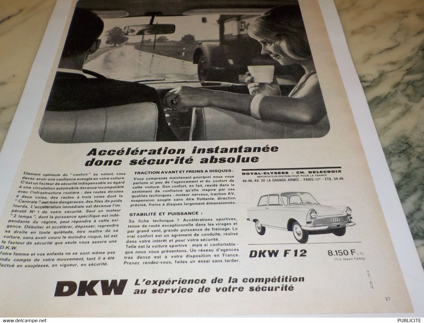 ANCIENNE PUBLICITE VOITURE DKW F 12  1965 - Voitures