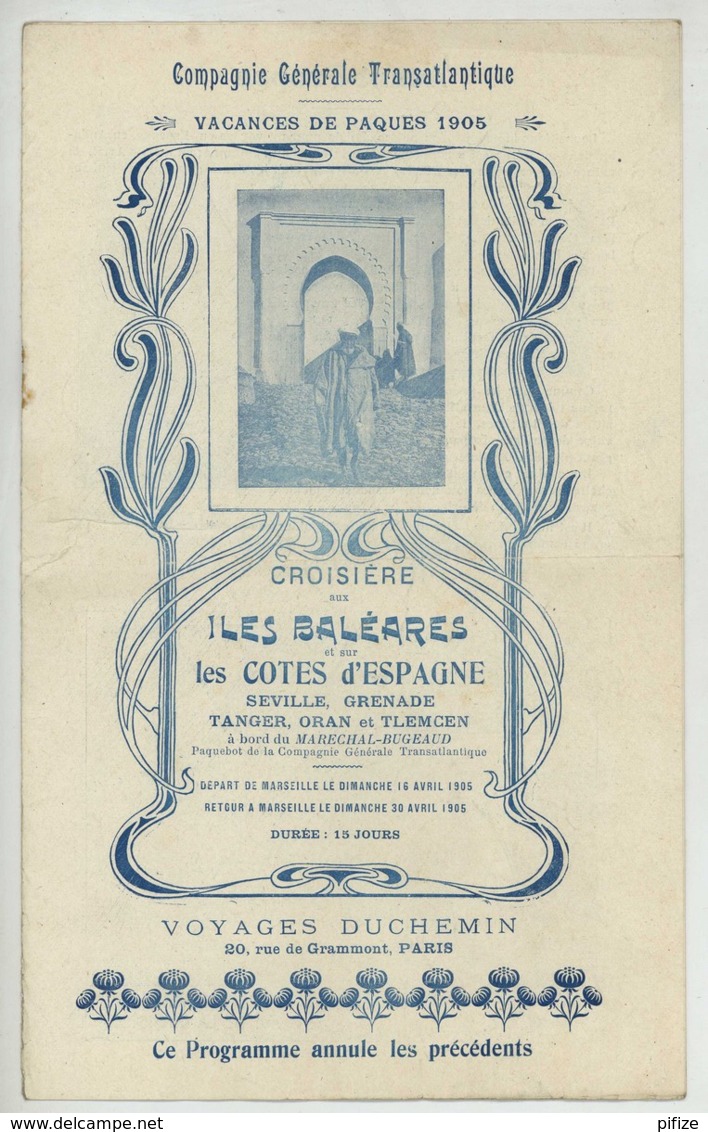 Voyages Duchemin . Compagnie Générale Transatlantique . Croisière à Bord Du Paquebot Maréchal Bugeaud . 1905 . - Programmes