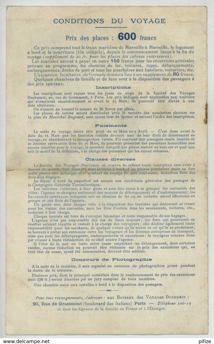 Voyages Duchemin . Compagnie Générale Transatlantique . Croisière à Bord Du Paquebot Maréchal Bugeaud . 1905 . - Programs