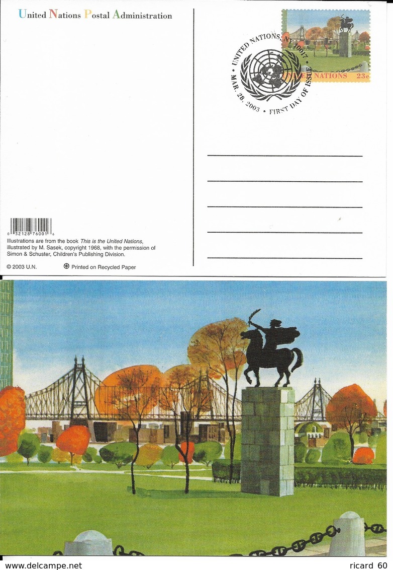 Onu,united Nations, Nations Unies, New York , Entier Postal  2003, Carte Fdc, This Is The United Nations Illustration, P - Lettres & Documents