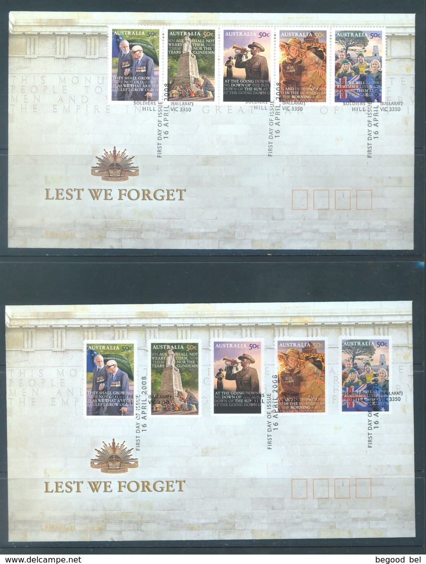 AUSTRALIA  - FDC - 1.4.2008 - LEST WE FORGET - Yv 2870-2879 BLOC 105 - Lot 18543 - Premiers Jours (FDC)