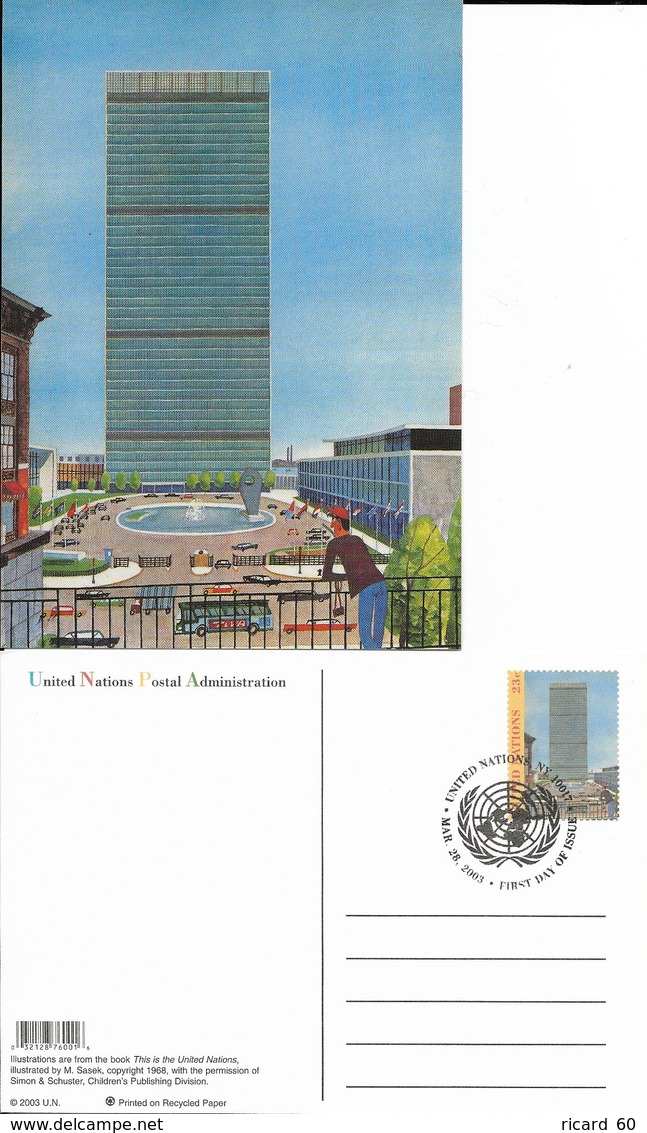 Onu,united Nations, New York , Entier Postal  2003, Carte Fdc, This Is The United Nations Illustration, Tour Onu - Cartas & Documentos