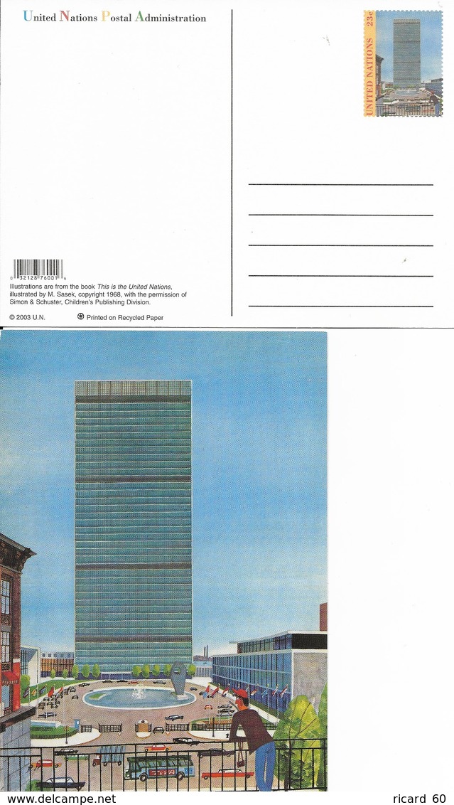 Onu,united Nations, New York , Entier Postal  2003, Carte Neuve, This Is The United Nations Illustration, Tour Onu - Cartas & Documentos