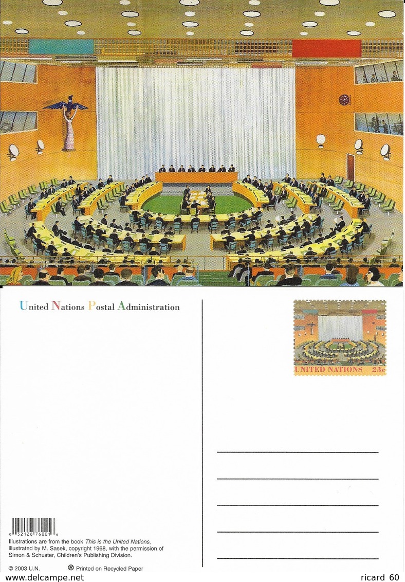 Onu,united Nations, New York ,entier Postal  2003, Carte Neuve, This Is The United Nations Illustration,salle Du Conseil - Briefe U. Dokumente