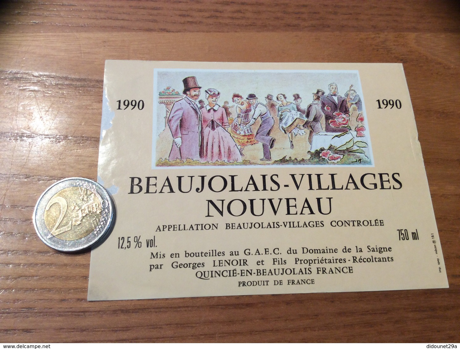 Etiquette Vin 1990 « BEAUJOLAIS VILLAGES NOUVEAU - Georges LENOIR - QUINCIÉ (69) » - Beaujolais