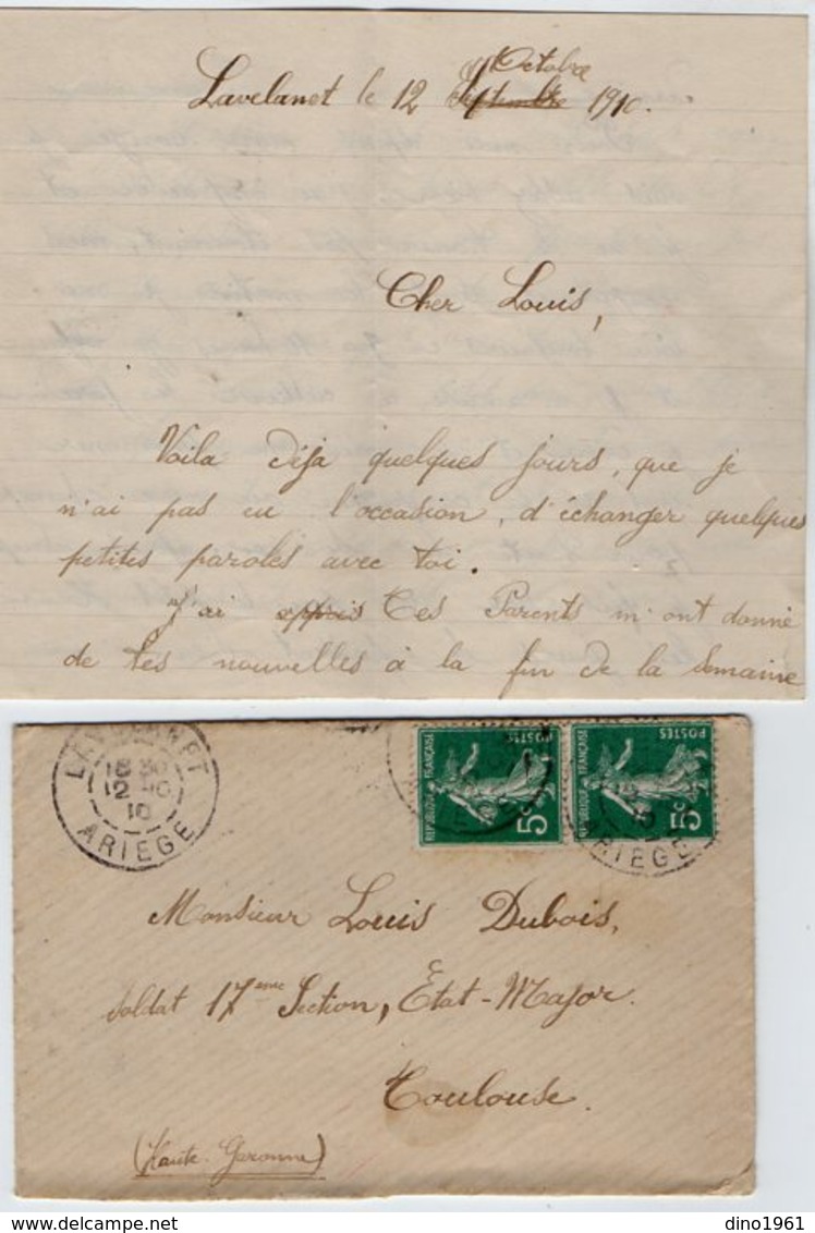 VP13.621 - 1910 - Lettre De Mr Joseph à LAVELANET Pour Mr DUBOIS Soldat à TOULOUSE - Récit - Manuscrits