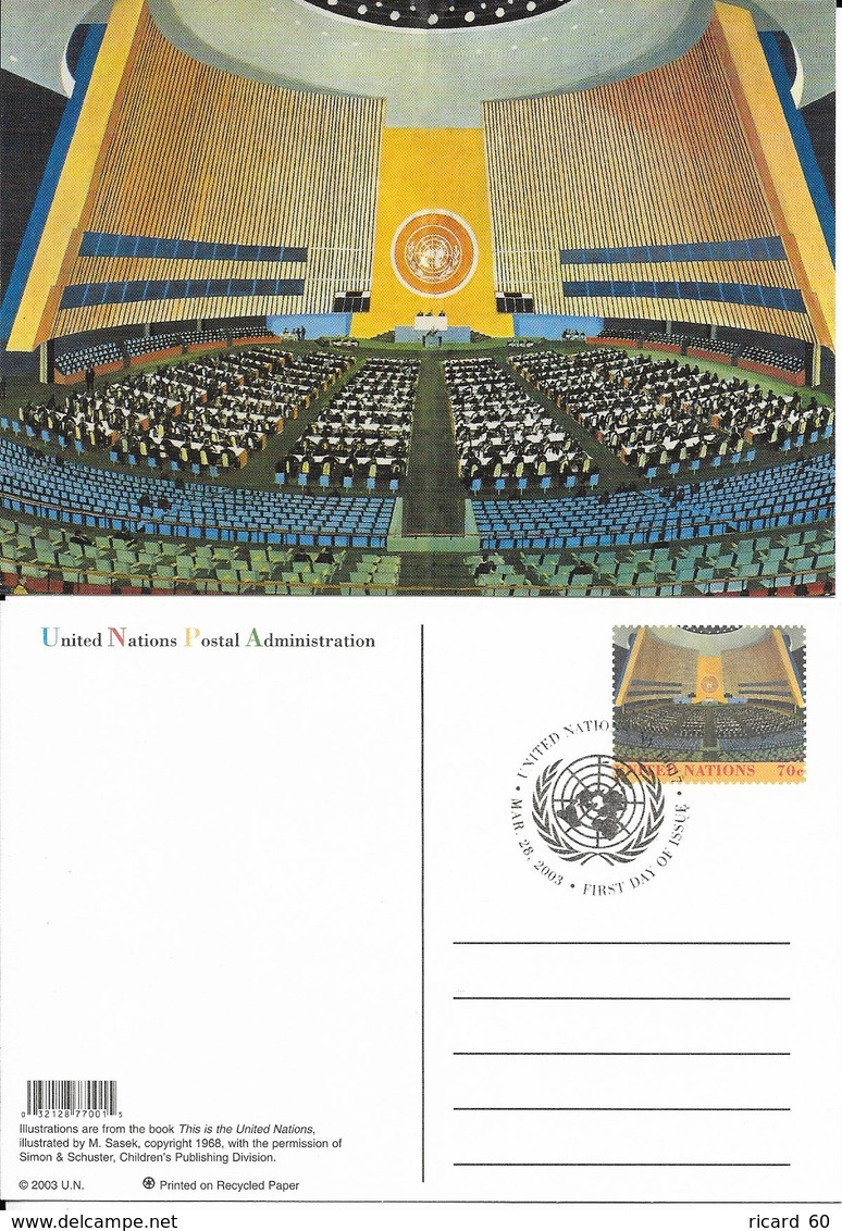 Onu,united Nations, New York ,entier Postal  2003, Carte Fdc, This Is The United Nations Illustration, Assemblée - Brieven En Documenten