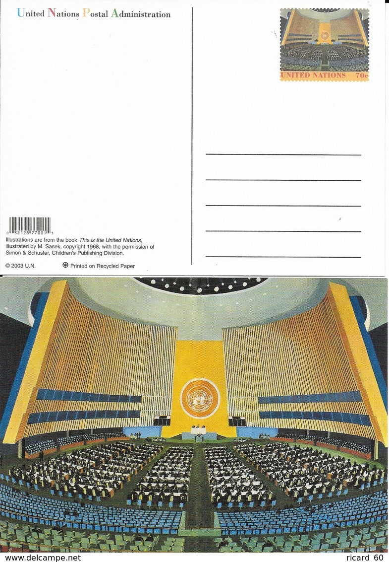 Onu,united Nations, New York ,entier Postal  2003, Carte Neuve, This Is The United Nations Illustration, Assemblée - Lettres & Documents