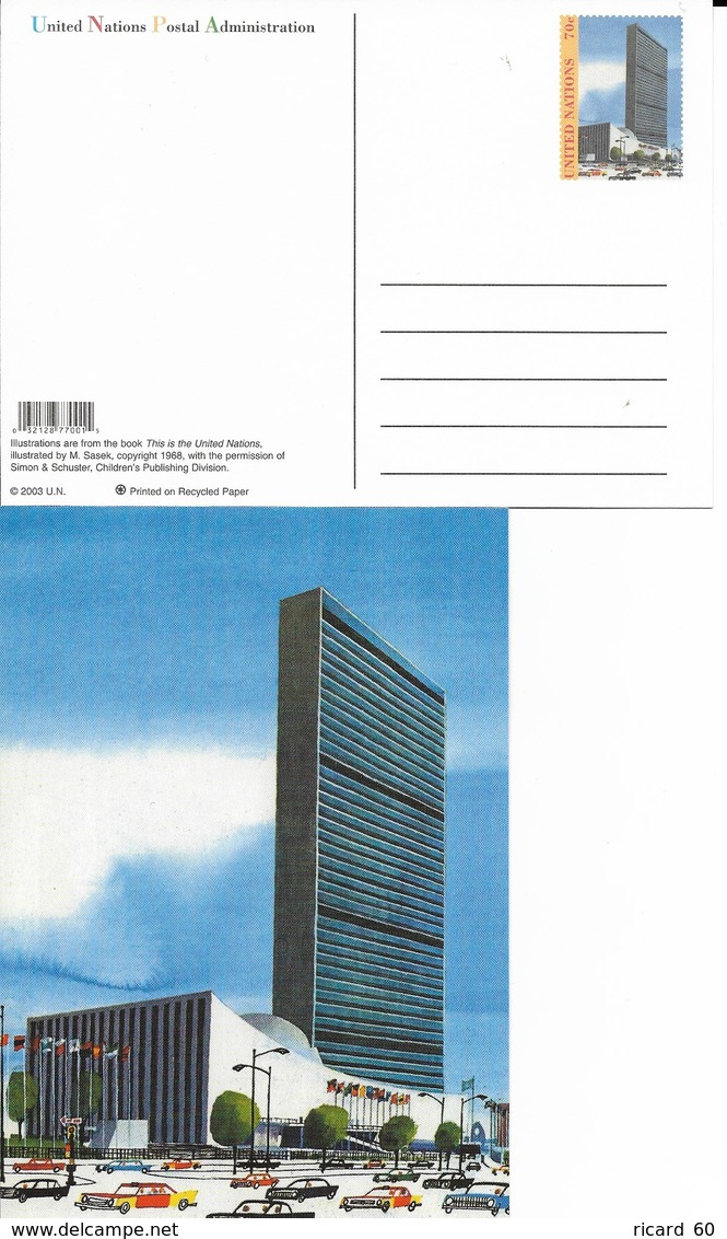 Onu,united Nations, New York ,entier Postal  2003  Neuf, This Is The United Nations Illustration, Tour, Voitures - Brieven En Documenten