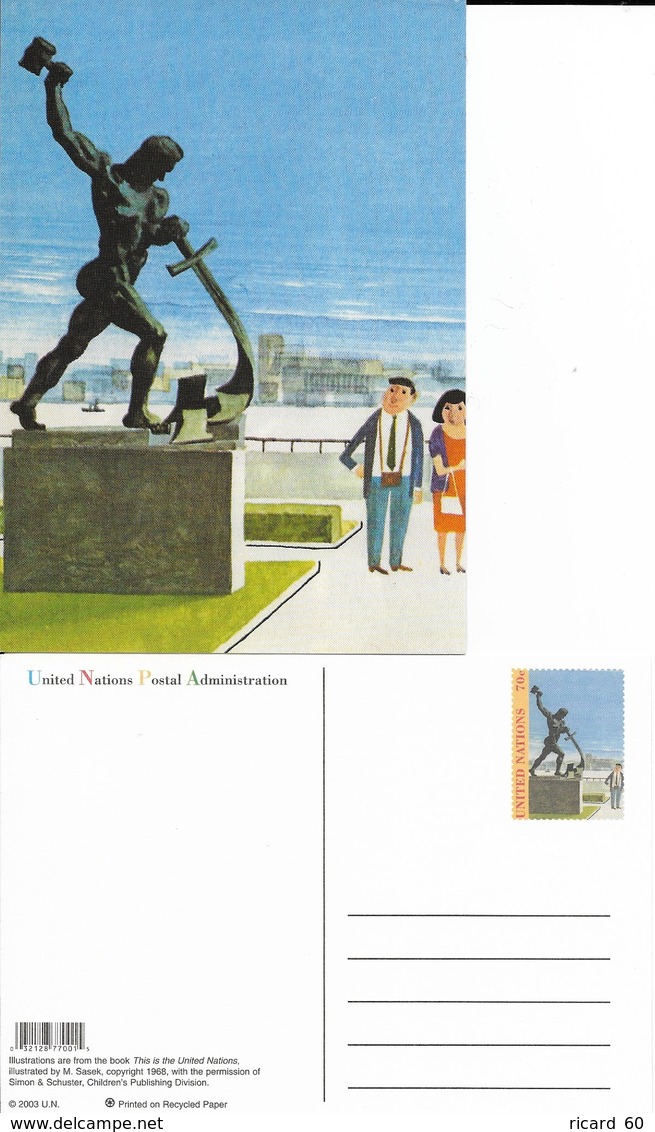 Onu,united Nations, New York ,entier Postal  2003  Neuf, This Is The United Nations Illustration,statue, Sculpture - Lettres & Documents