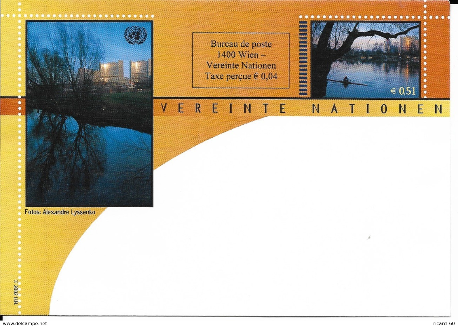 Onu,united Nations, Nations Unies, Bureau De Vienne , Entier Postal 2003 , Env Neuf, 0.51, Aviron Sur Une Rivière, +0.04 - Lettres & Documents