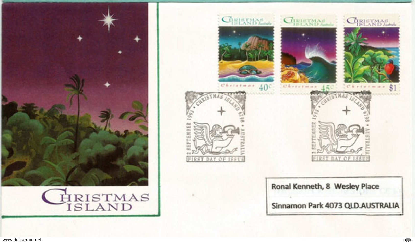 Noël à L'île Christmas (Océan Indien)  Plage Et Tortue,crabes Et Frégate. FDC 1993 - Christmas Island