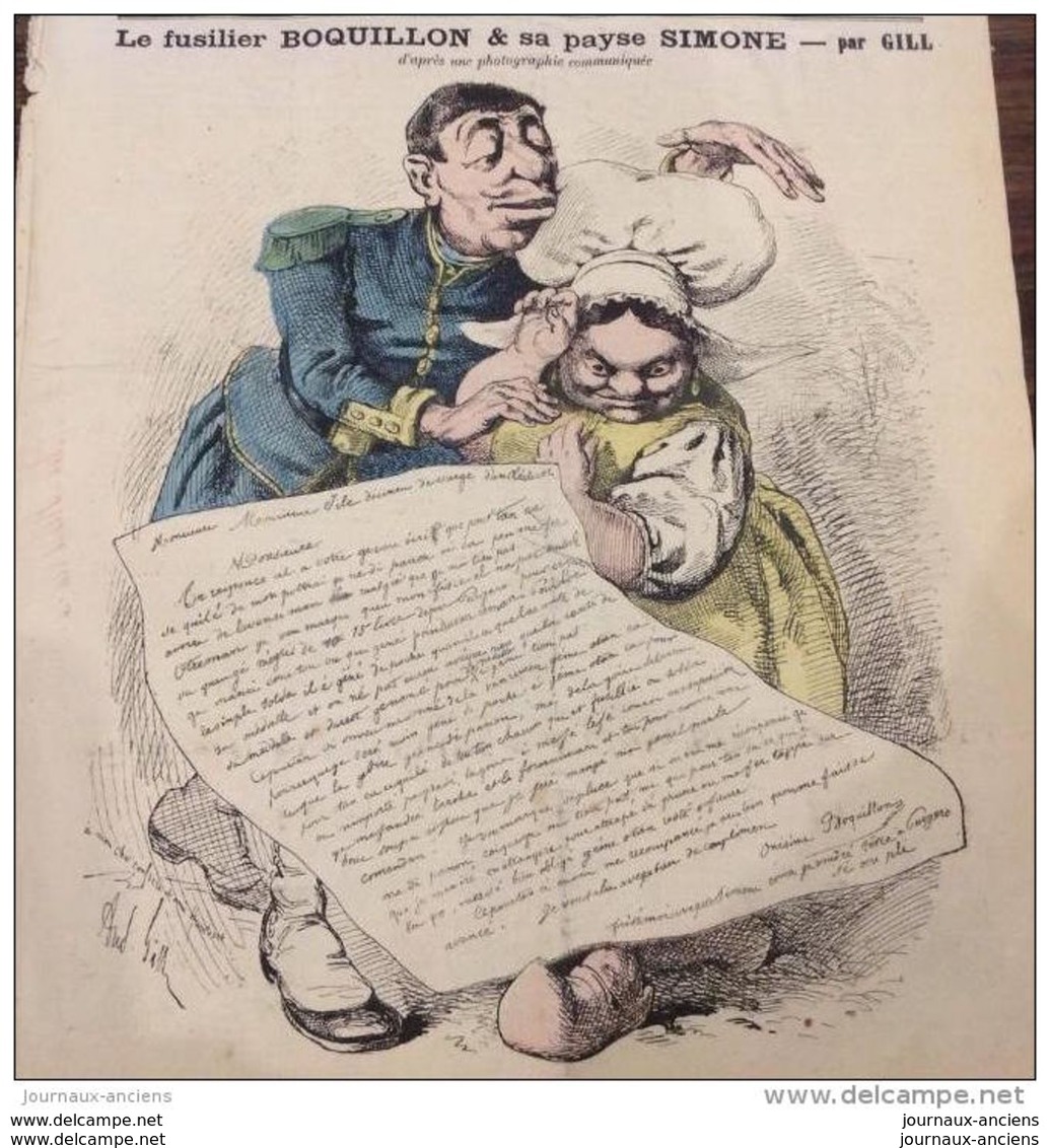 1868 Journal L'ÉCLIPSE N° 19 LE FUSILIER BOQUILLON ET SA PAYSE SIMONE Par Andre GILL - 1850 - 1899