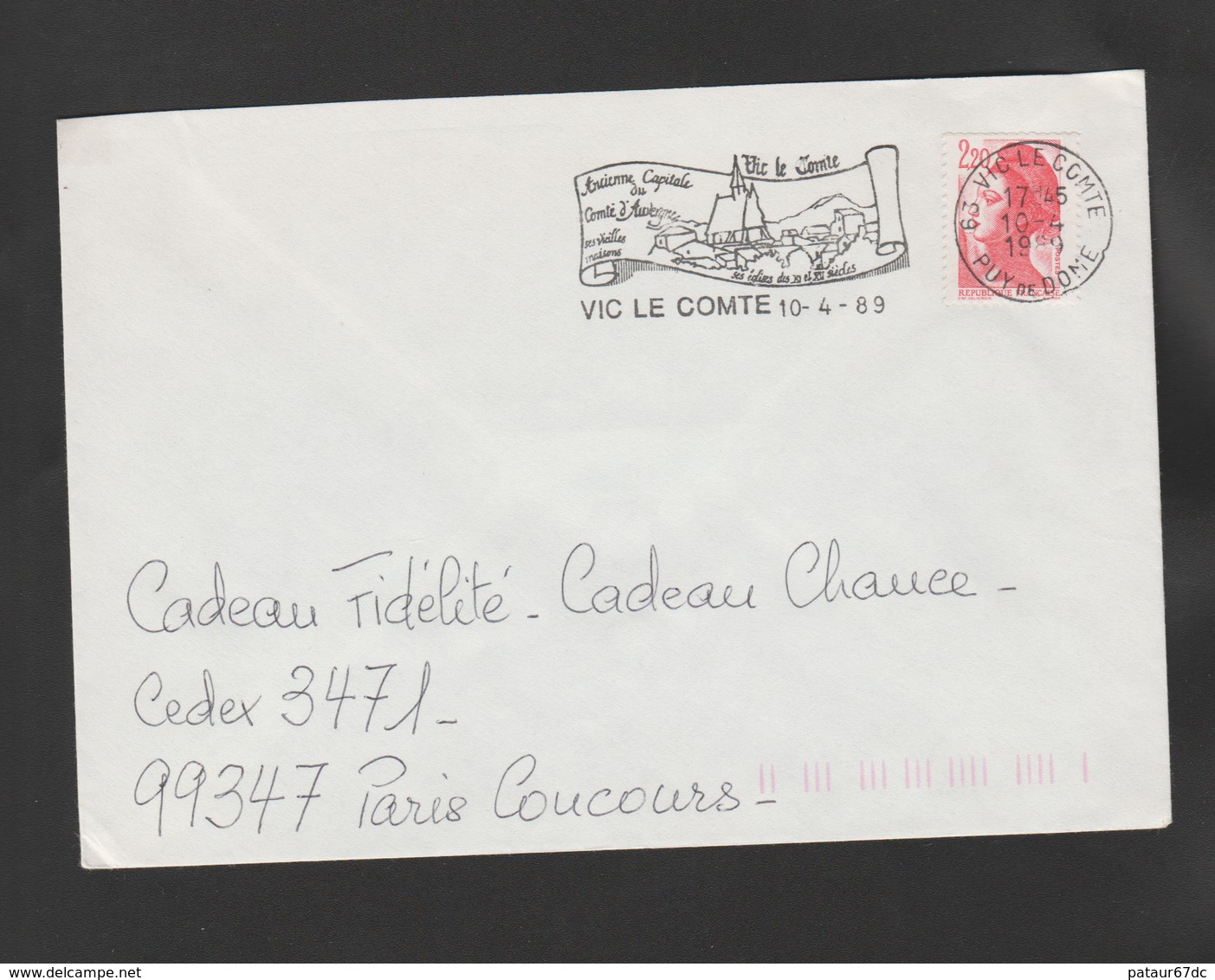 Flamme Dpt 63 : VIC LE COMTE (SCOTEM N°  9960 émise Le 01/04/1989) : Ancienne Capitale Comté Auvergne - Vielles Maisons - Maschinenstempel (Werbestempel)