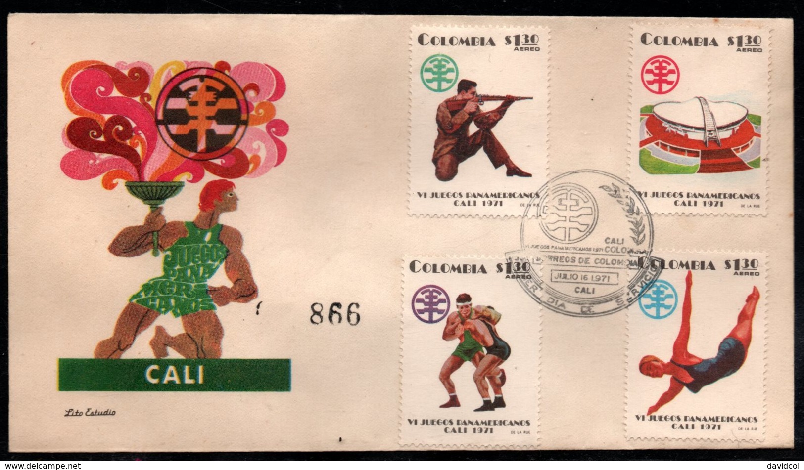 COLOMBIA- KOLUMBIEN - 1971.FDC/SPD. PANAMERICAN GAMES CALI'71. STADIUM,SWIMMING,SHOOTING AND WRESTLING - Colombie