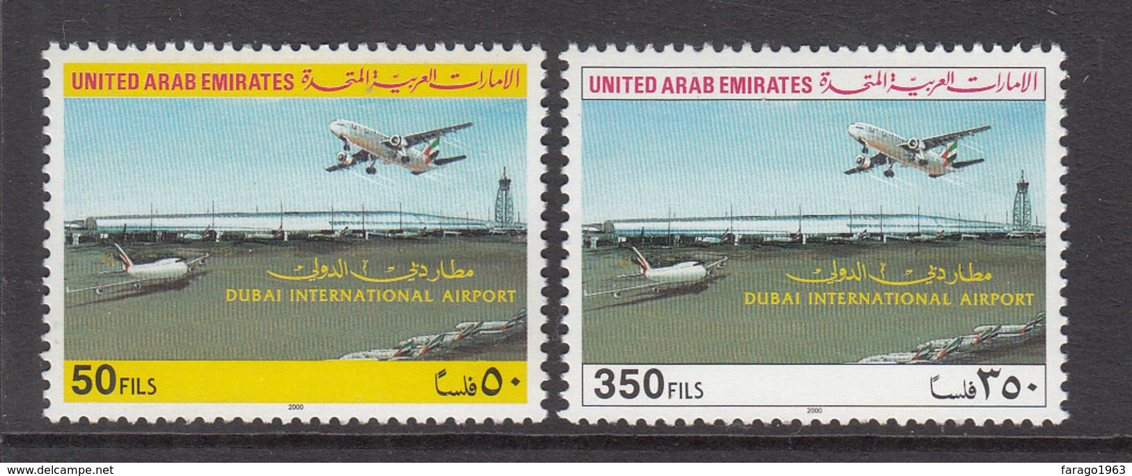 2000 United Arab Emirates  Expansion Dubai Airport Aircraft On And Above Airport Set Of 2 MNH - United Arab Emirates (General)
