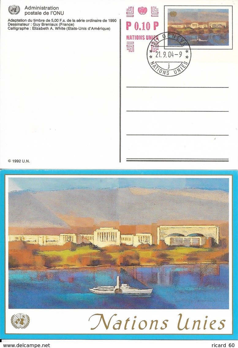 Onu,united Nations, Nations Unies,office De Genève, Entier Postal 2004 Surcharge, Carte Fdc, Bateau - Storia Postale