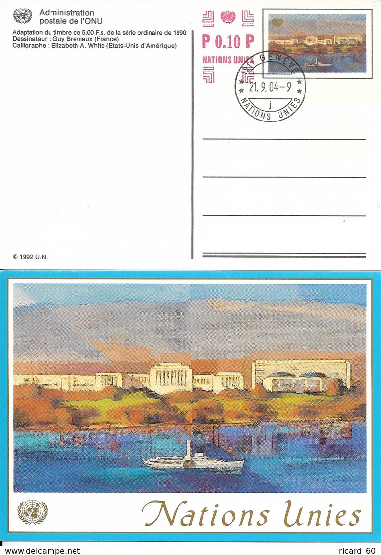 Onu,united Nations, Nations Unies,office De Genève, Entier Postal 2004 Surcharge, Carte Fdc, Bateau - Brieven En Documenten