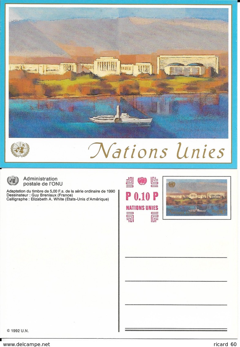 Onu,united Nations, Nations Unies,office De Genève, Entier Postal 2004 Surcharge, Carte Neuve, Bateau - Covers & Documents