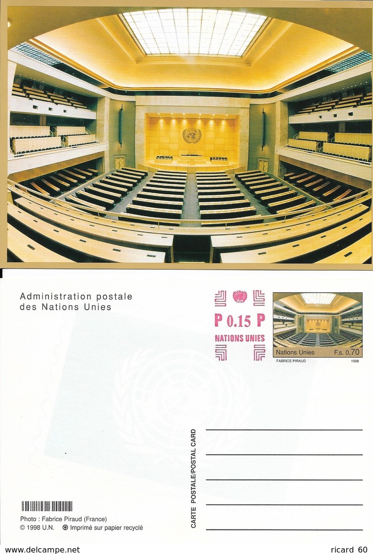 Onu,united Nations, Nations Unies,office De Genève, Entier Postal 2004 Surcharge, Carte Neuve, Hémicycle - Covers & Documents