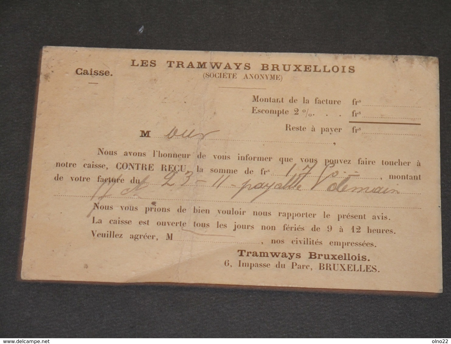 BRUXELLES - 1901 - CPA TRAMWAY BRUXELLOIS 6 IMPASSE DU PARC - Transport (rail) - Stations
