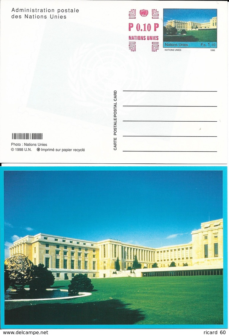 Onu,united Nations, Nations Unies,office De Genève, Entier Postal 2004 Surcharge, Carte Neuve - Storia Postale