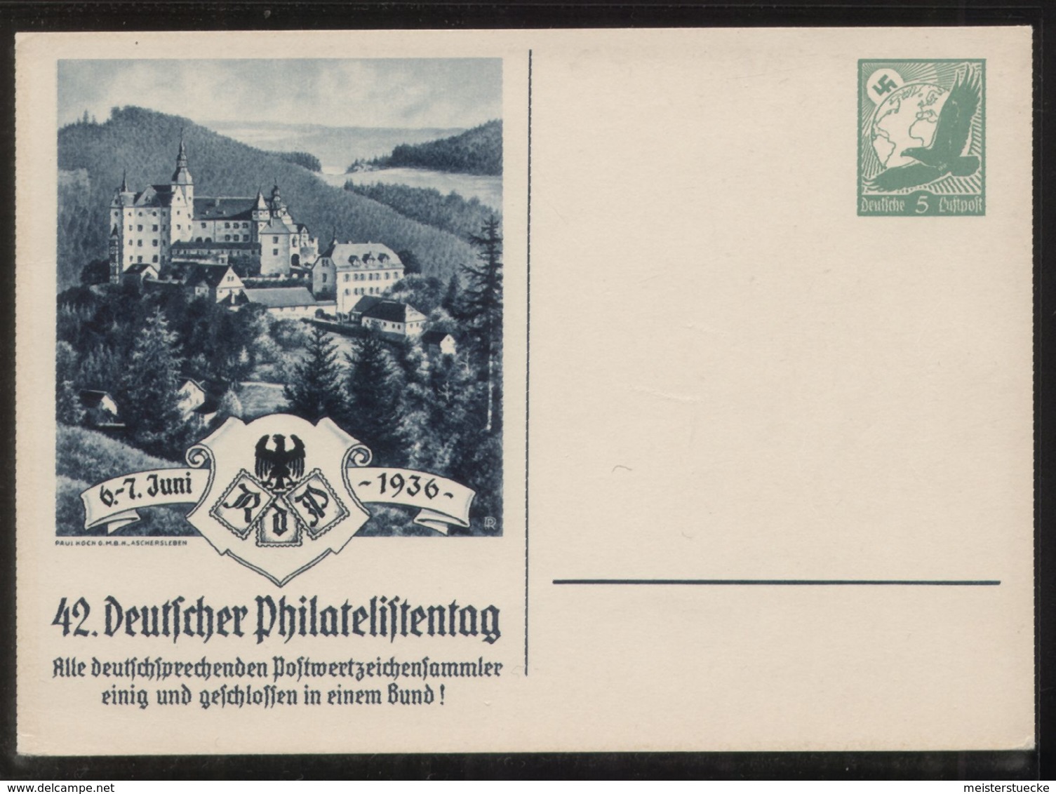 Dt. Reich - Privatganzsache/Postkarte PP 142 C 3/03 - 42. Deutscher Philatelistentag 6.-7. Juni 1936  - Ungebraucht - Sonstige & Ohne Zuordnung