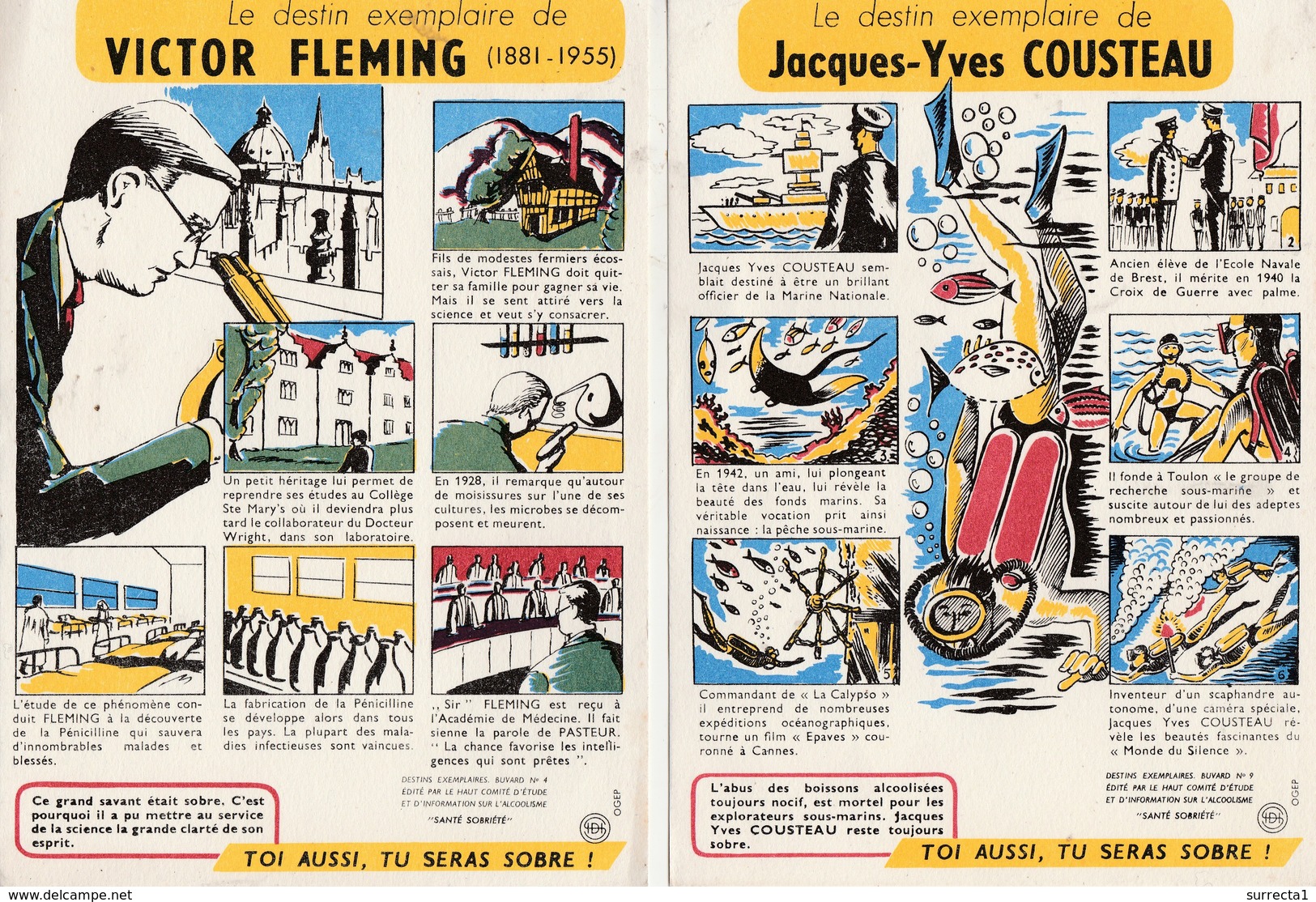 Buvard/Lot De 5/ Série "Toi Aussi Tu Seras Sobre"/Antialcoolisme Sobriété/ P E Victor, Fleming, Pasteur, Herzog Cousteau - Collections, Lots & Séries